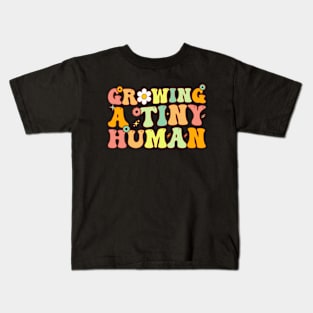 Groovy Growing A Tiny Human Pregnancy Baby Announcement Kids T-Shirt